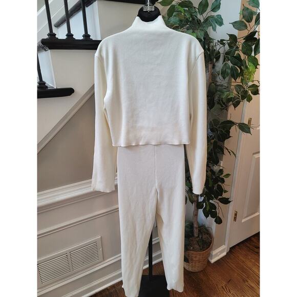 Women's 2 Piece Suit Size XL Beige Striped Rayon Casual Long Sleeve Straight Leg - Picture 4 of 15